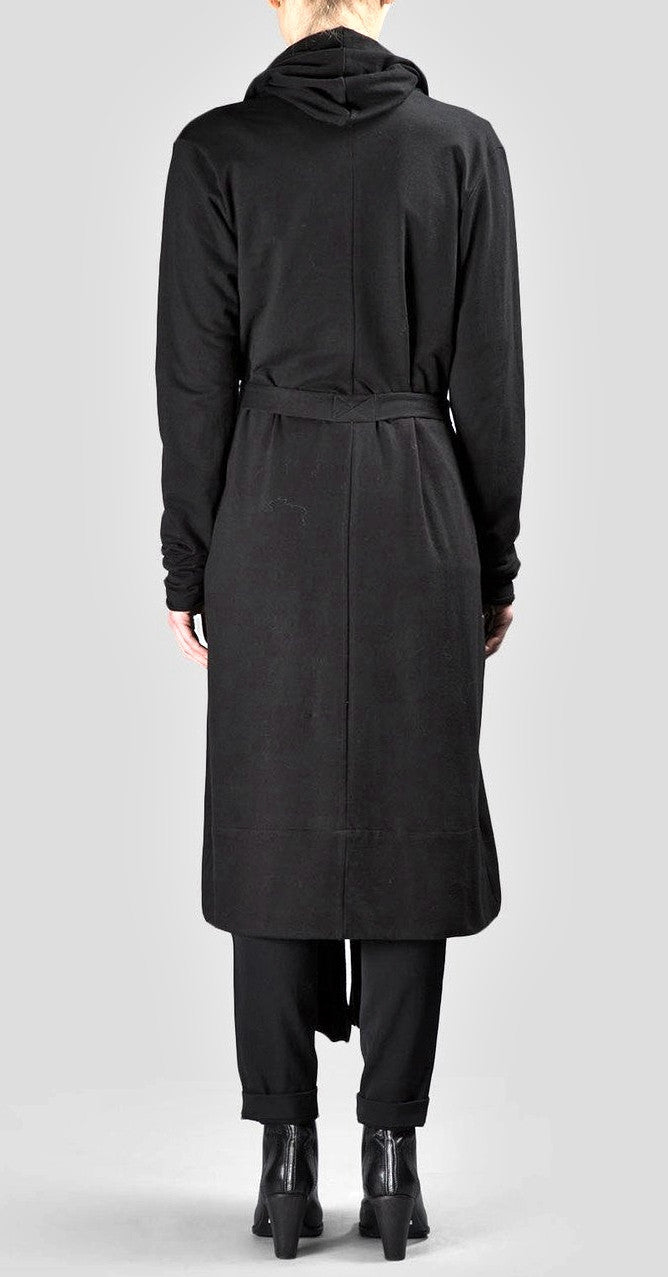 Draped Women's BLACK Long Overlong Oversized Hooded Belted