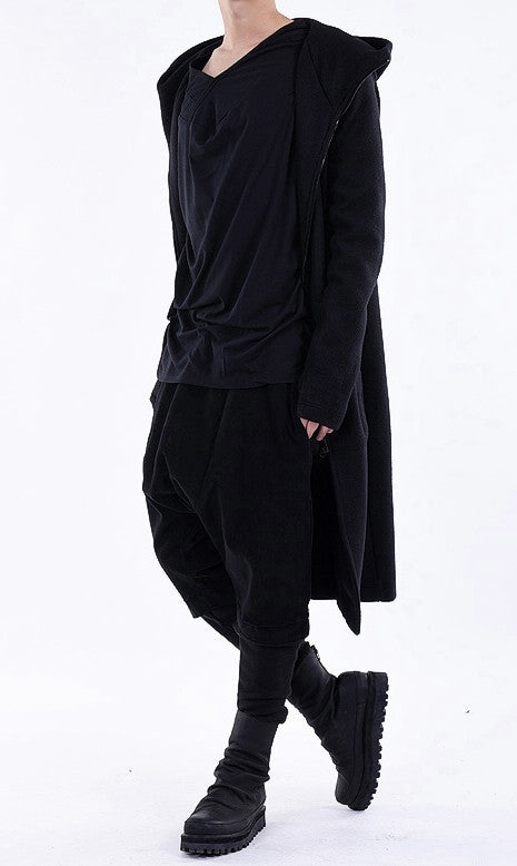 Black Relaxed-fit Oversized Overlong Hooded Zip Up Sweatshirt