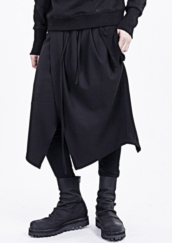 Black Skirt Layer Lounge Pants Side and Back Pocket Jogger Harem