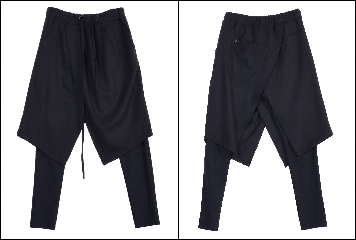 Black Skirt Layer Lounge Pants Side and Back Pocket Jogger Harem