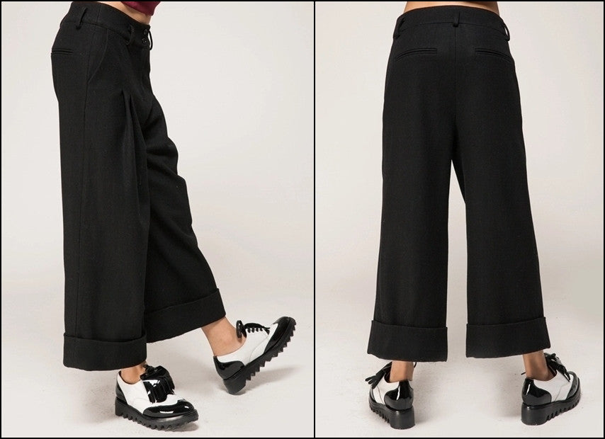Women's Wide Leg Pants Wool Culottes Woolen Trouser – Ofelya Boutique