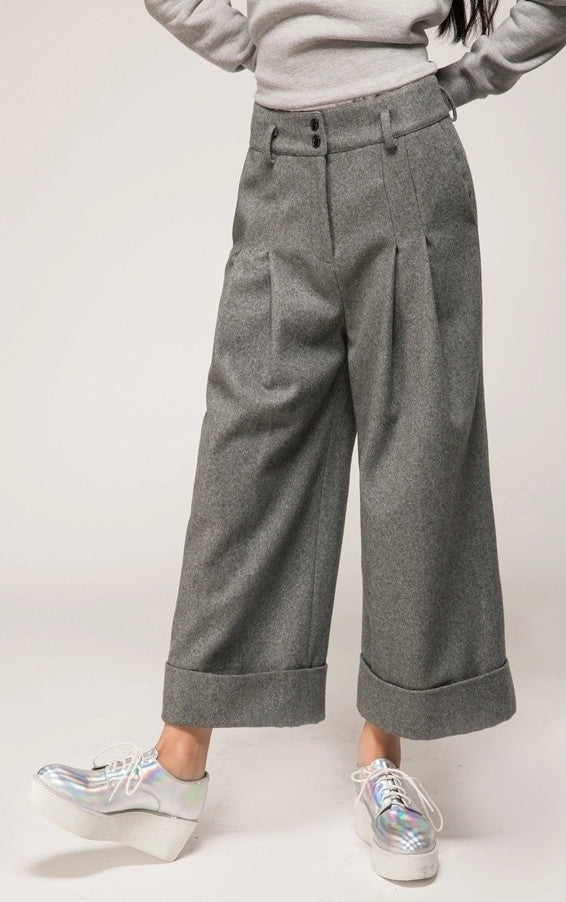Women's Wide Leg Pants Wool Culottes Woolen Trouser