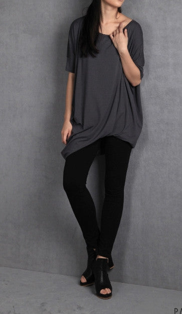 Asymmetric Oversized Top/ Twisted Brown-Grey Top / Party Blouse / Long Tunic / Loose Top / Casual Shirt /