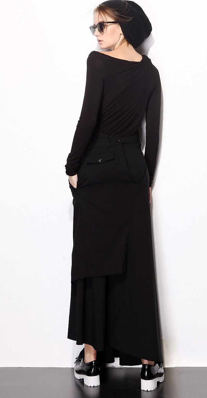 Asymmetric Cut Stretch Cotton Large Package Hip Skirt High-End Japanese Elegant Fashion Maxi Long Skirt //