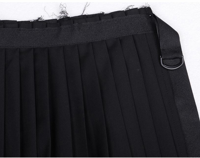 Dark Black Essentials Pleats Wrap Long Skirt // Pleated Skirt Mens