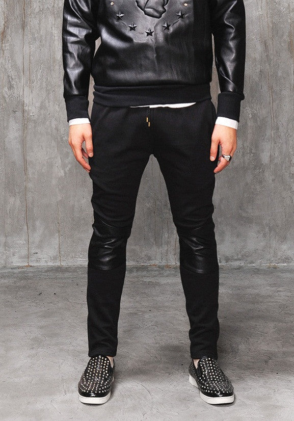 Faux leather hot sale joggers mens