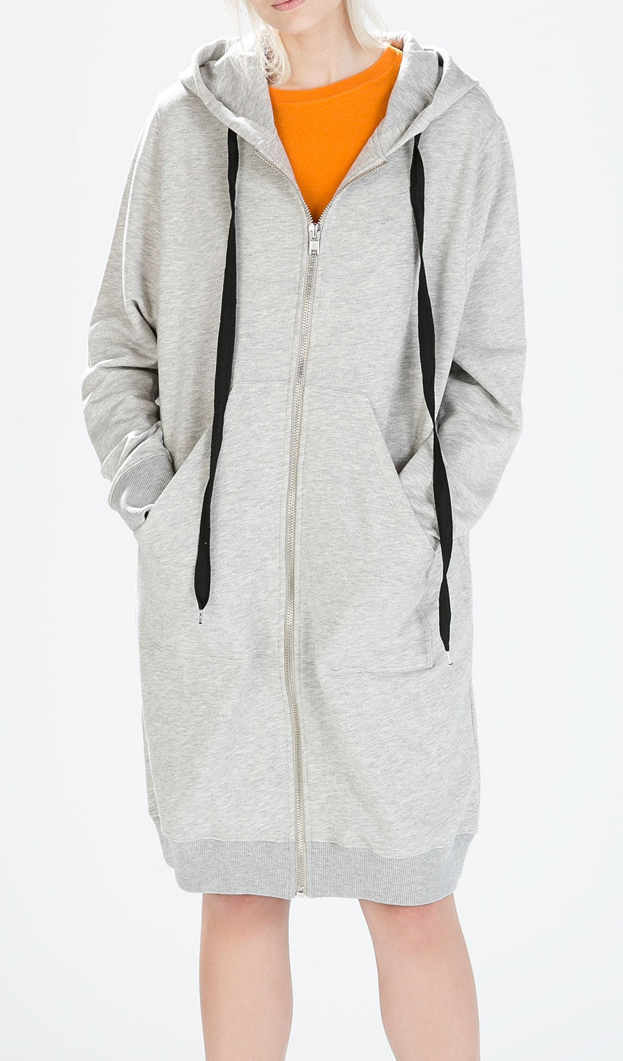 Gray Long Sweatshirt Overlong Oversized Essential Hoodie