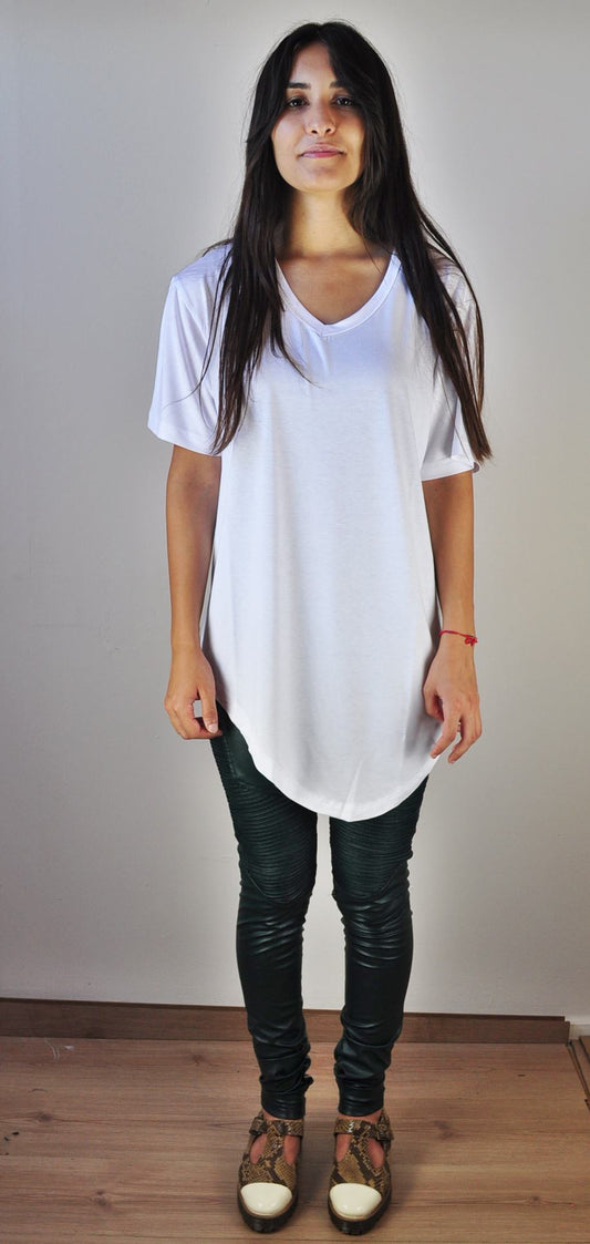 V-Neck Asymmetric-Hem T-Shirt Viscose Elasten Women -