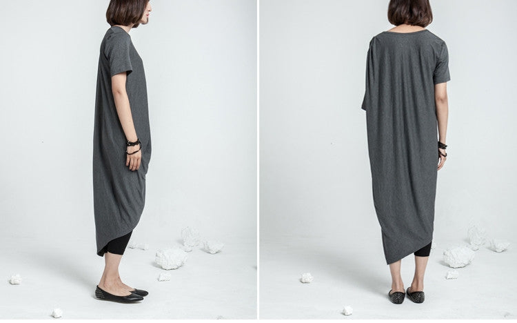 Asymmetrical Draped Viscose Cotton Ann Original Design Retro Silhouette Deconstruction Design Dress Tunic