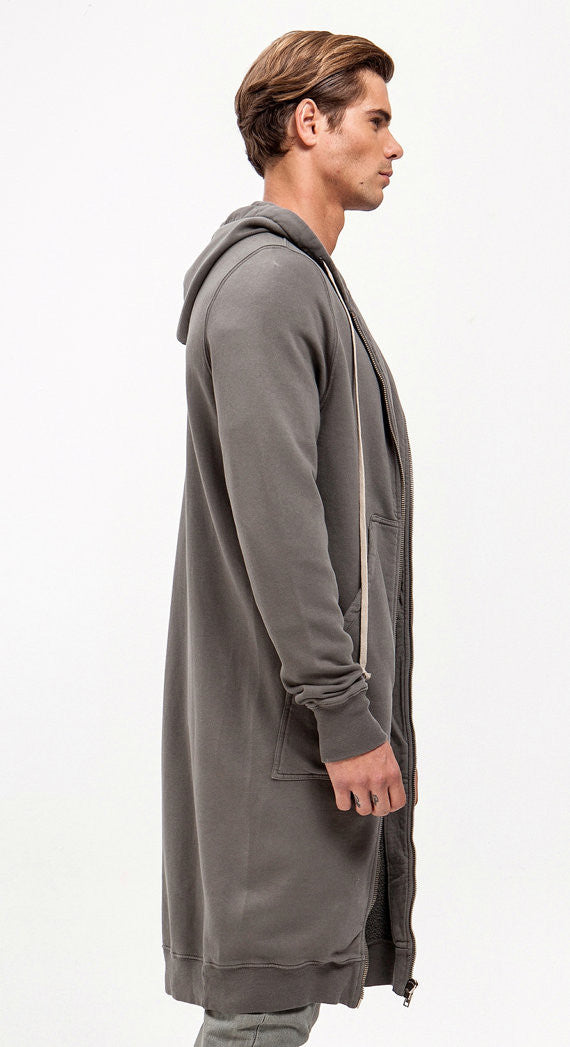 Men's Overlong Extended Sweatshirt Long Sleeve Zippered Front Hoodie