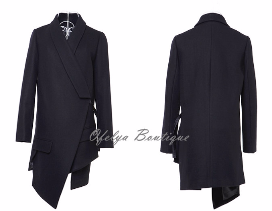 Avant Garde Dark Wool Irregular Cut Women Coat Jacket  Exclusively Ours!