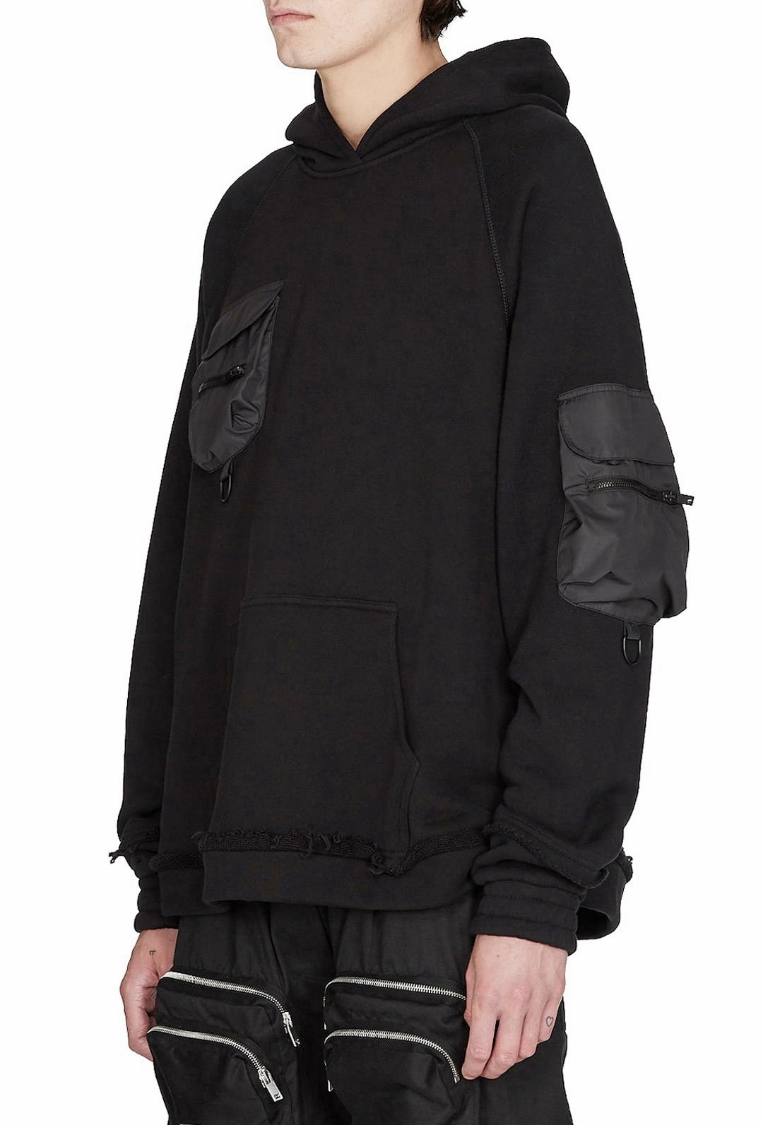 Men Techwear Military Oversized Hoodie with Tactical Sleeve and Chest Pocket