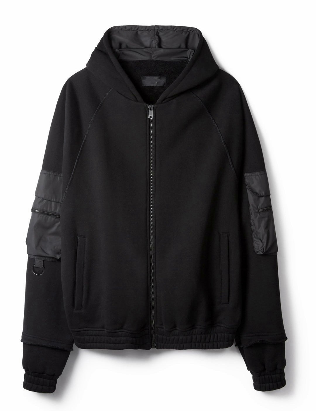 Men Techwear Military Zip Up Hoodie with Nylon Pocket Details