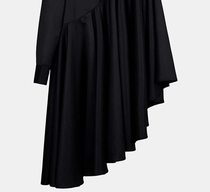 Bat Sleeve Loose Fit Cape-Style Blouse Shirt Asymmetrical pleated Skirt  Dress Tunic