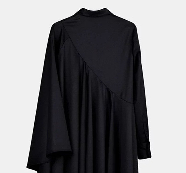 Bat Sleeve Loose Fit Cape-Style Blouse Shirt Asymmetrical pleated Skirt Dress Tunic