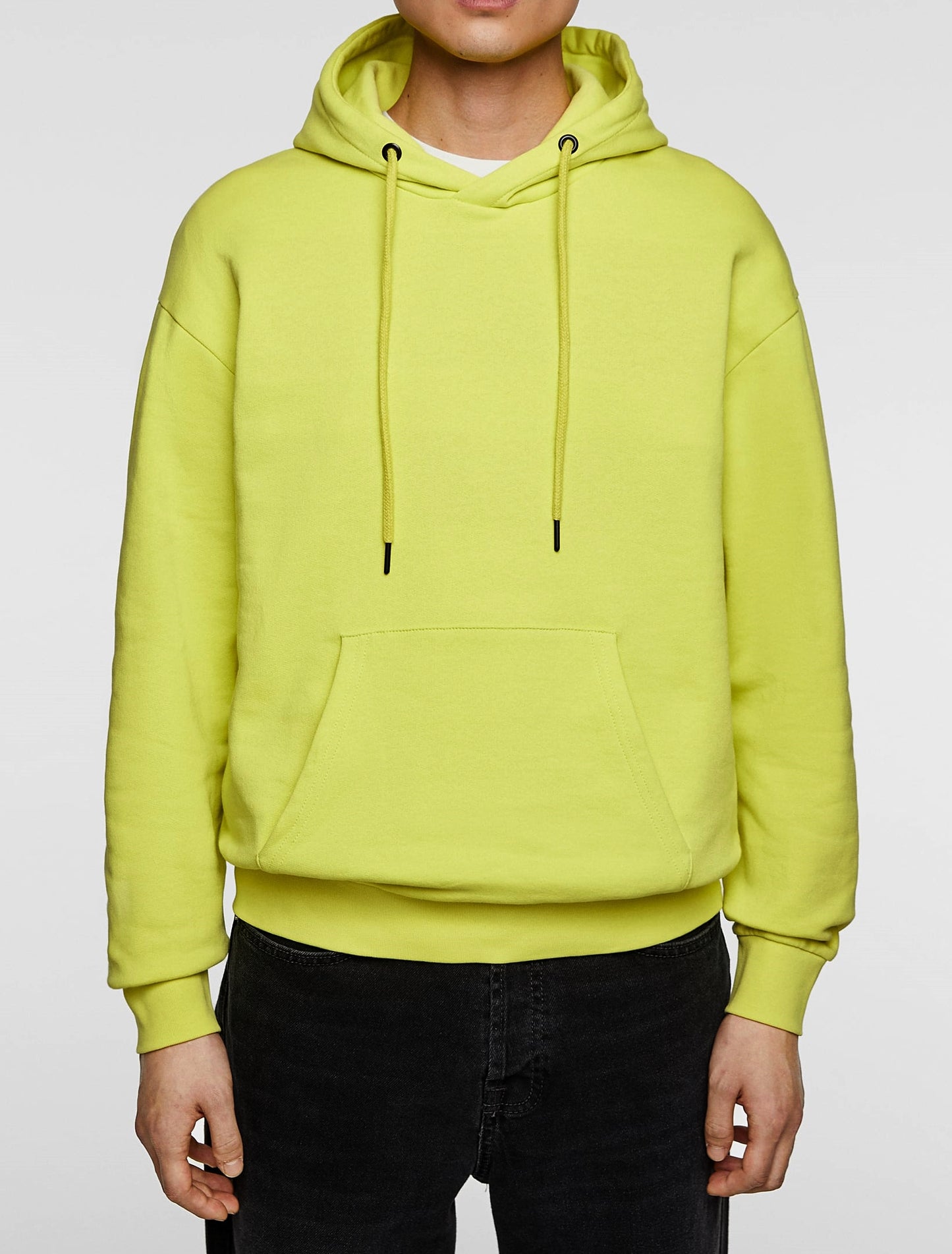 Neon Yellow Streetwear Men Long Sleeve Patch Outpocket Hoodie / Gym Oversized