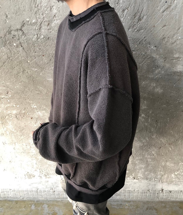 XS-6XL Men Oversize Cross Stitching Raw Edge Round Neck Pullover Sweatshirt