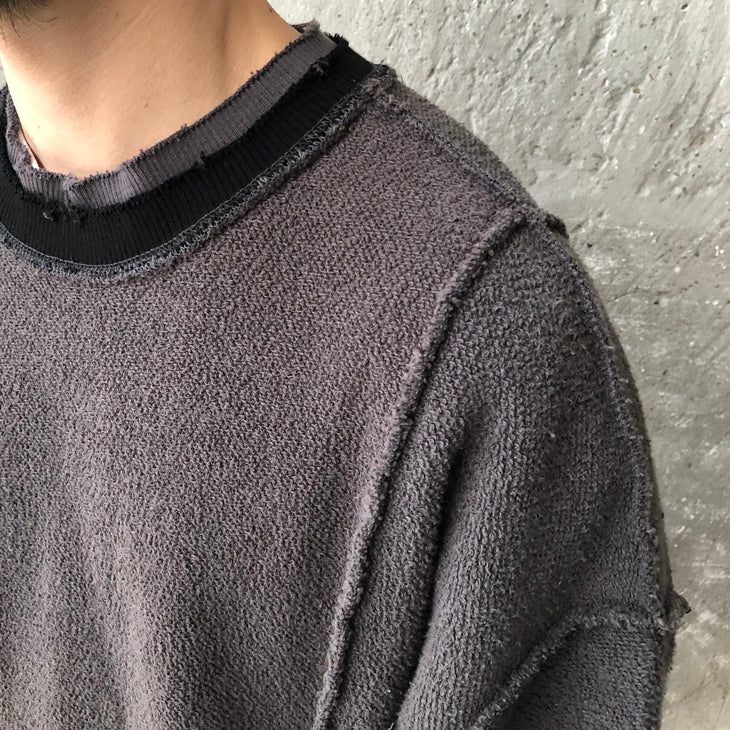 Oversize Original Stitching Raw Edges Round Neck Utility Sweater