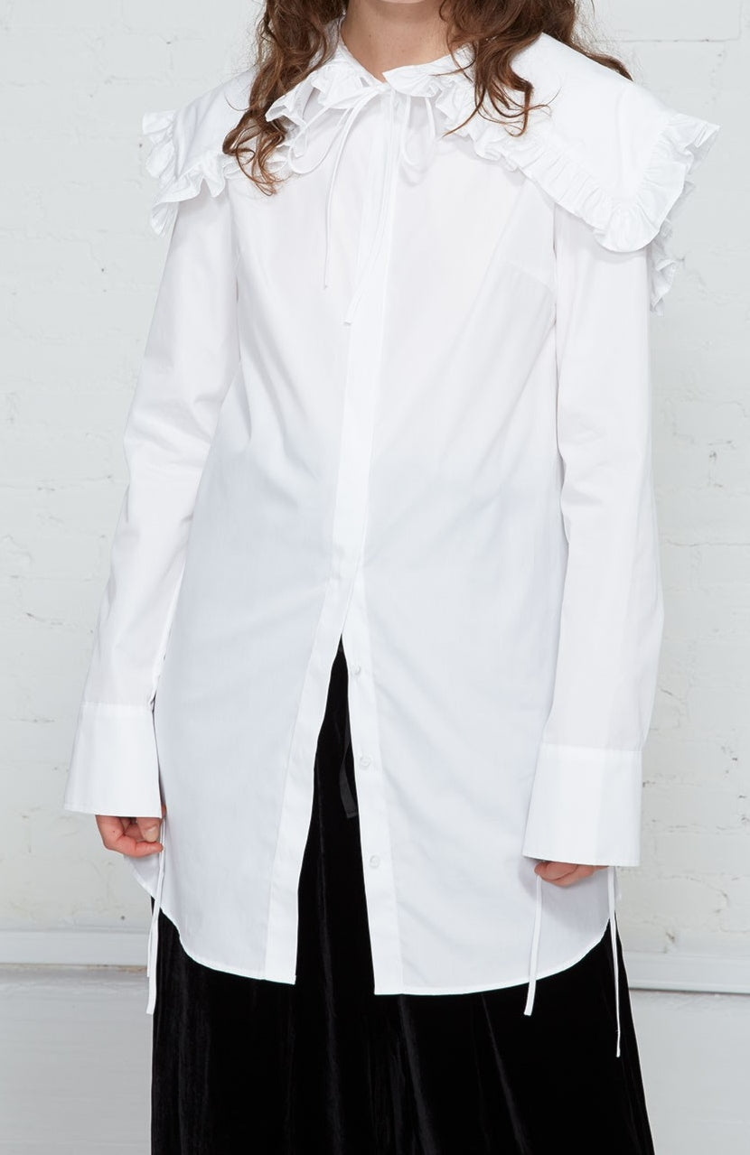 Mediavel Poplin Shirt / Dramatic Ruffled Cape Collar – Ofelya Boutique