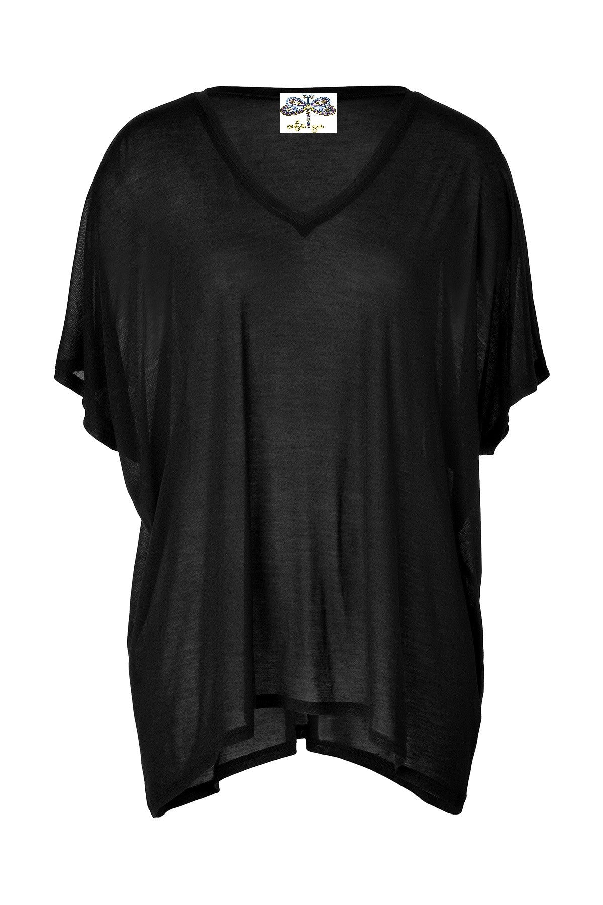 Basic Jersey Oversized T-Shirt in White & Black Asymmetric Cut for Women