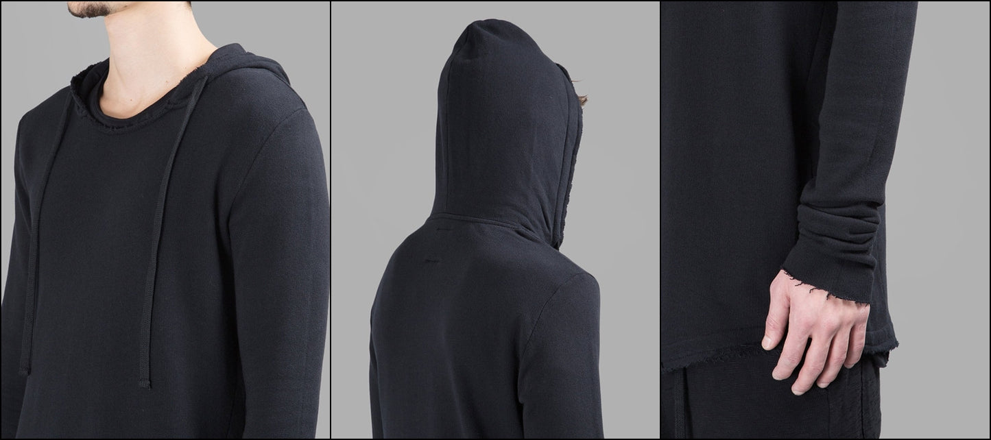 Men Wide Round Neck Asymmetric Raw Cut Seam Sweaters Hoodie