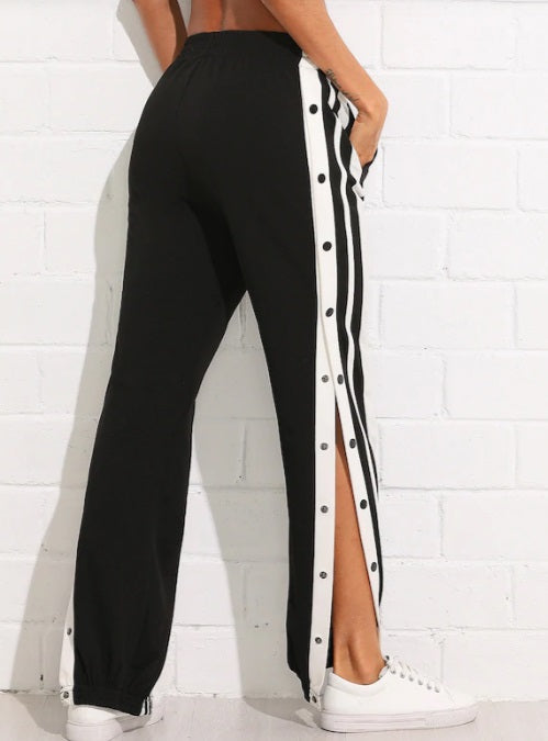 Women Snap Button Striped Side Pants Jogger Track Ofelya Boutique