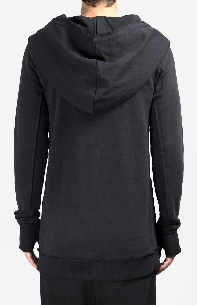 Men's Black Hoodie // Asymmetric Zip Closure // Gloves Sleeve // Big Hood /  Oversized Skinny Sweatshirt