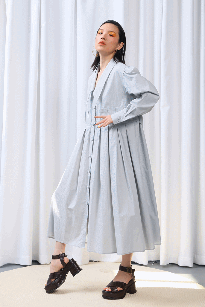 爆買い100%新品Pleated Open Shirt Dress - indigo / S ワンピース