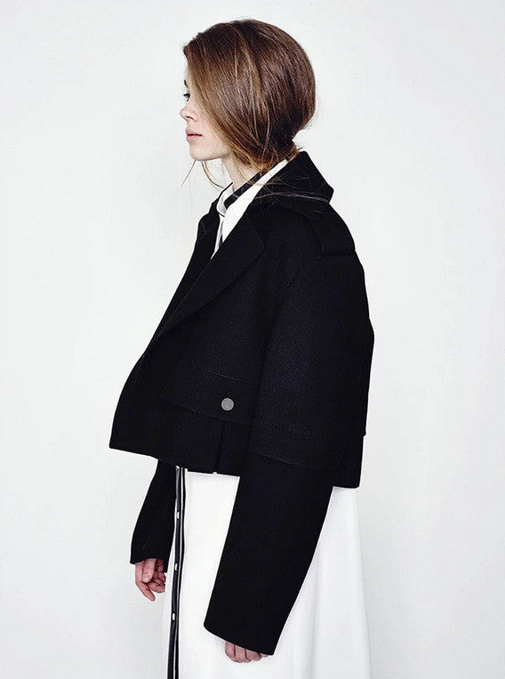 Winter Short Black Woolen Coat // Wool Long-Loose made oversized Sleeved Jacket Details